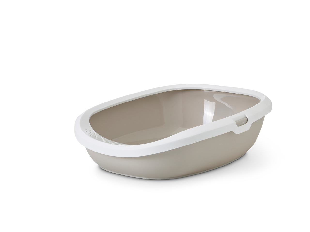 Katzentoilette SAVIC Iriz, beige/weiß, für Katzen aller Größen, robuster Kunststoff, oval, erhöhter Rand, leicht zu reinigen.