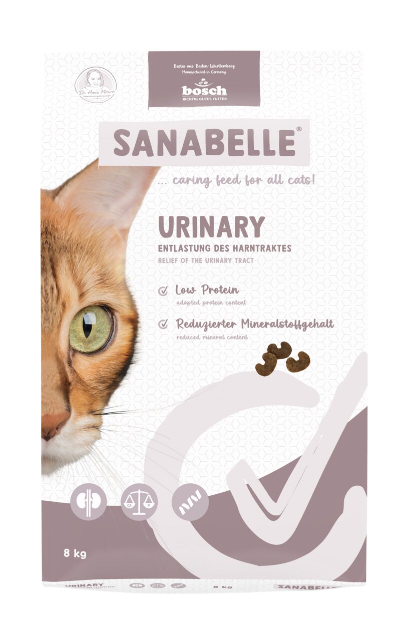 Bosch Sanabelle Urinary, Katzenfutter, für gesunde Harnwege, wenig Protein, reduzierter Mineralstoffgehalt, 8 kg.