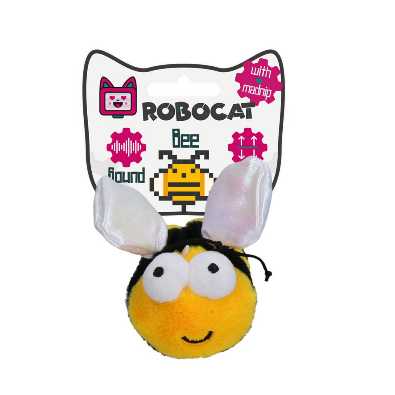 Robocat Bienen-Spielzeug für Katzen mit Katzenminze, Geräuschfunktion und weicher Oberfläche. Ideal für interaktives Spielen.