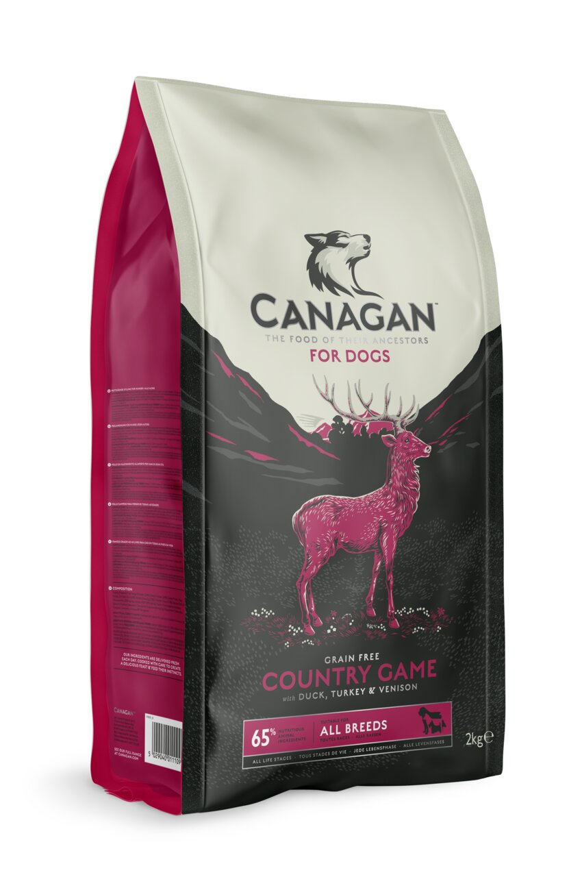 Canagan Country Game Hundefutter für Hunde aller Rassen, mit Ente, Truthahn und Wild, getreidefrei, 2 kg, 65 % tierische Zutaten.