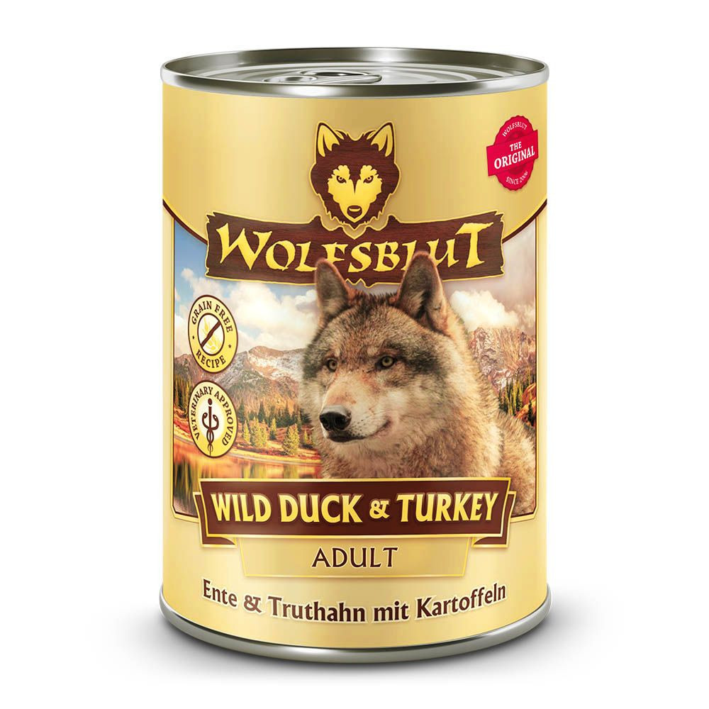 Wolfsblut Hundefutter Adult, Wild Duck & Turkey (Ente & Truthahn, getreidefrei), 395 g.