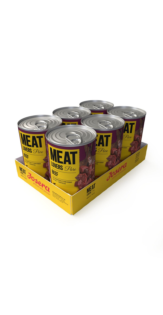 6 Dosen Josera Meat Lovers Pure Beef Hundefutter, 400 g, für Hunde, Geschmacksrichtung Rind, ohne Zusatzstoffe, proteinreich.