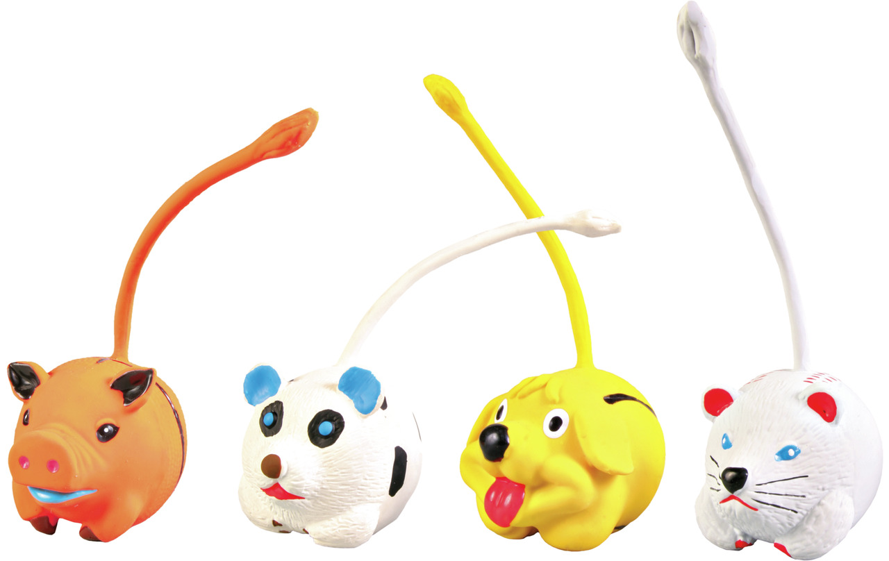 TRIXIE Latex-Spielzeug mit Tiermotiven, 4 Stk., für Hunde, robustes Latex, ideal für interaktives Spielen (Schwein, Hund, Maus, Katze).