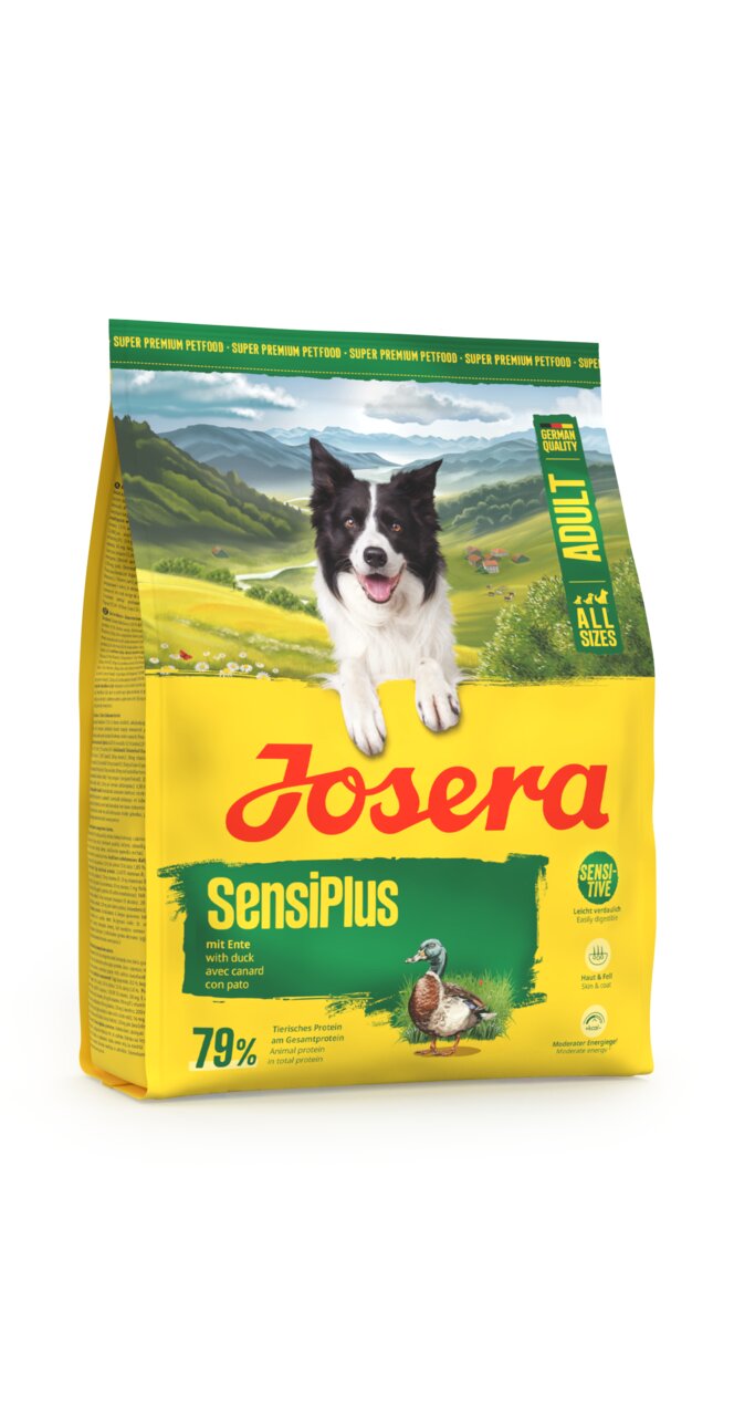 Josera SensiPlus Hundefutter für ausgewachsene Hunde. Geschmacksrichtung Ente, 15 kg Packung, leicht verdaulich.