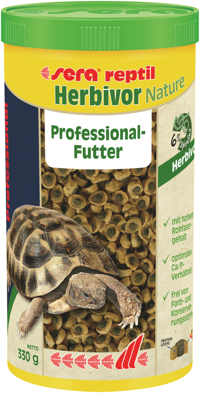 sera reptil Herbivor Nature, 330 g, Futter f. pflanzenfressende Reptilien (Schildkröten), hoher Rohfasergehalt, ohne Farb-/Konservierungsstoffe