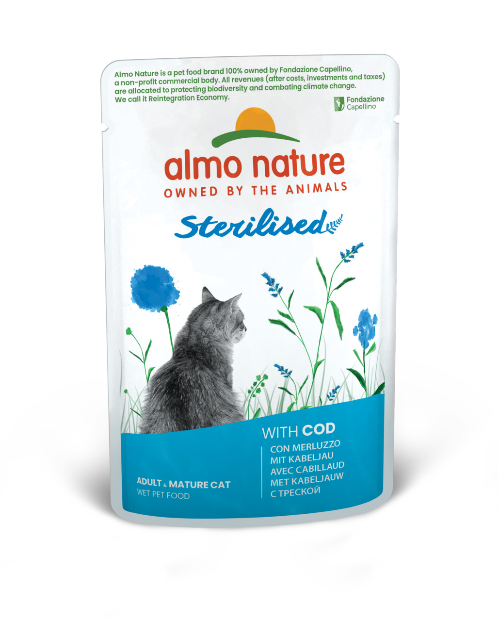Almo Nature Sterilised, Nassfutter für sterilisierte erwachsene Katzen, Kabeljau, 70 g.