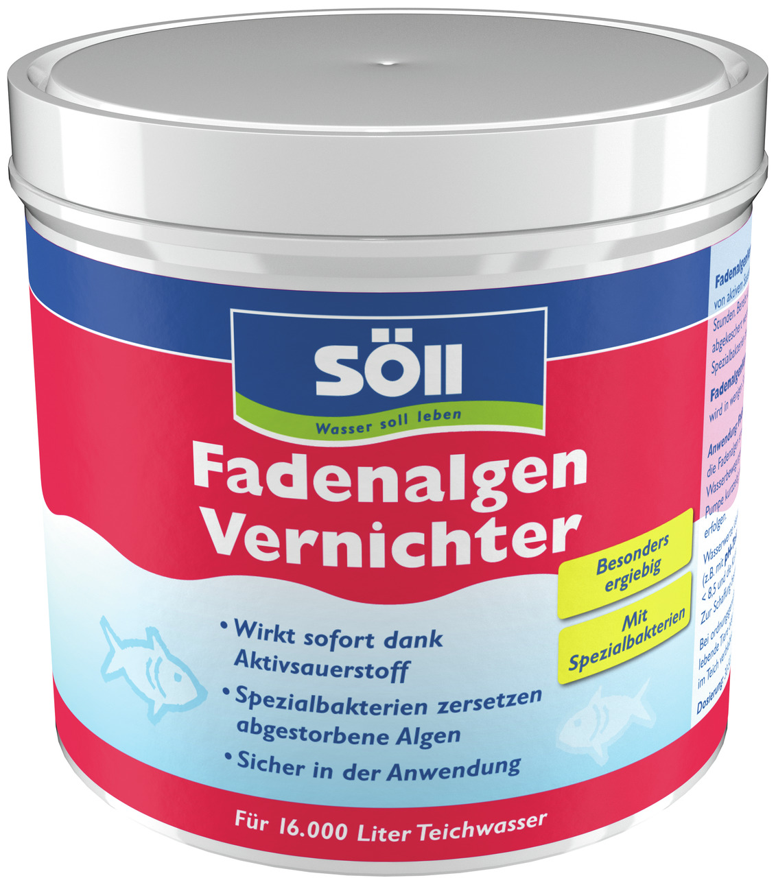 Söll Fadenalgen Vernichter, für Teiche, wirkt sofort mit Aktivsauerstoff, zersetzt Algen, ergiebig, für 16.000 L Teichwasser.