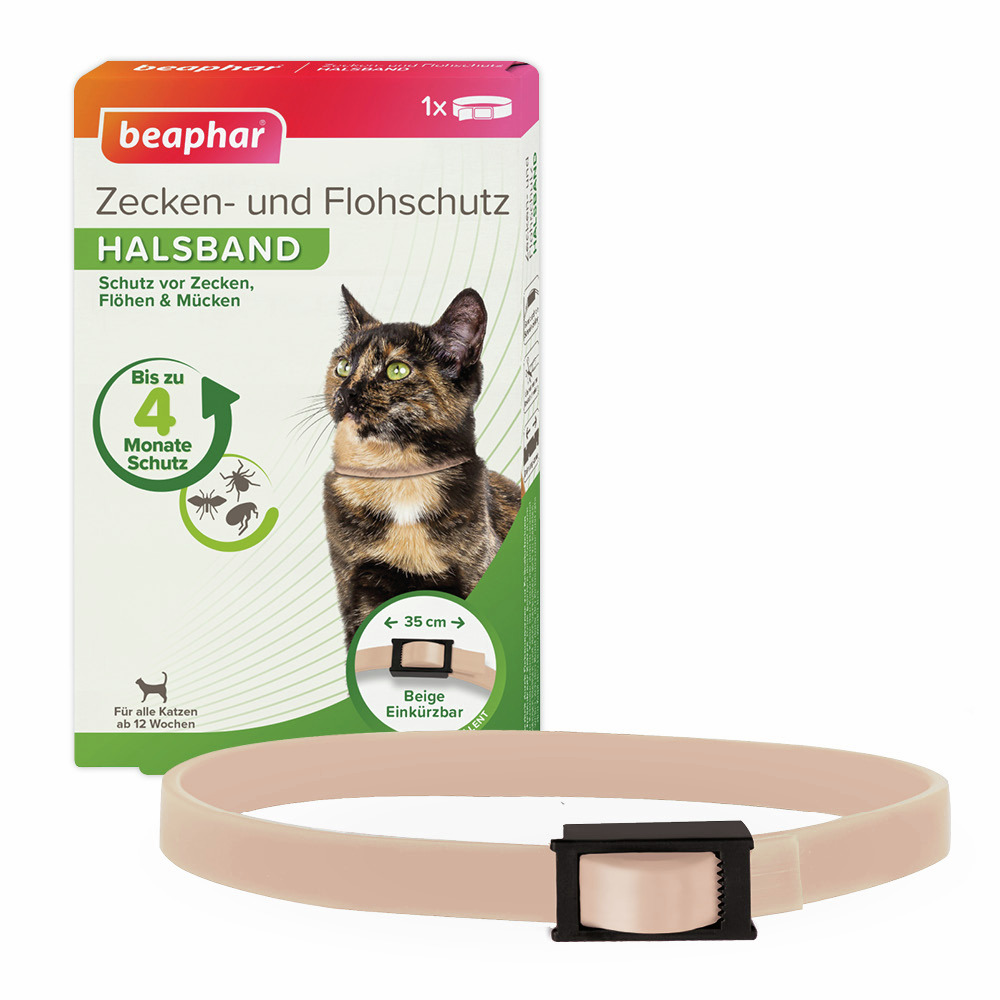 beaphar Zecken- & Flohschutz-Halsband f. Katzen, beige, 35 cm, Schutz vor Zecken, Flöhen & Mücken bis zu 4 Mon., ab 12 Wochen.