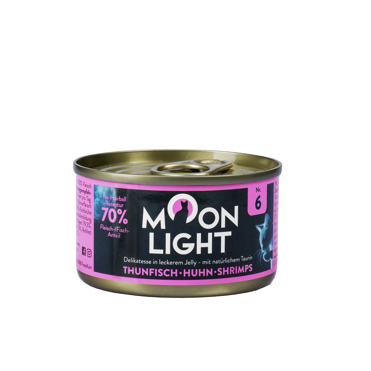 Moonlight Dinner Katzenfutter, Thunfisch-Huhn-Shrimps, 70 % Fleisch-Fisch, "No-Hairball-Rezeptur", Taurin, 70 g.