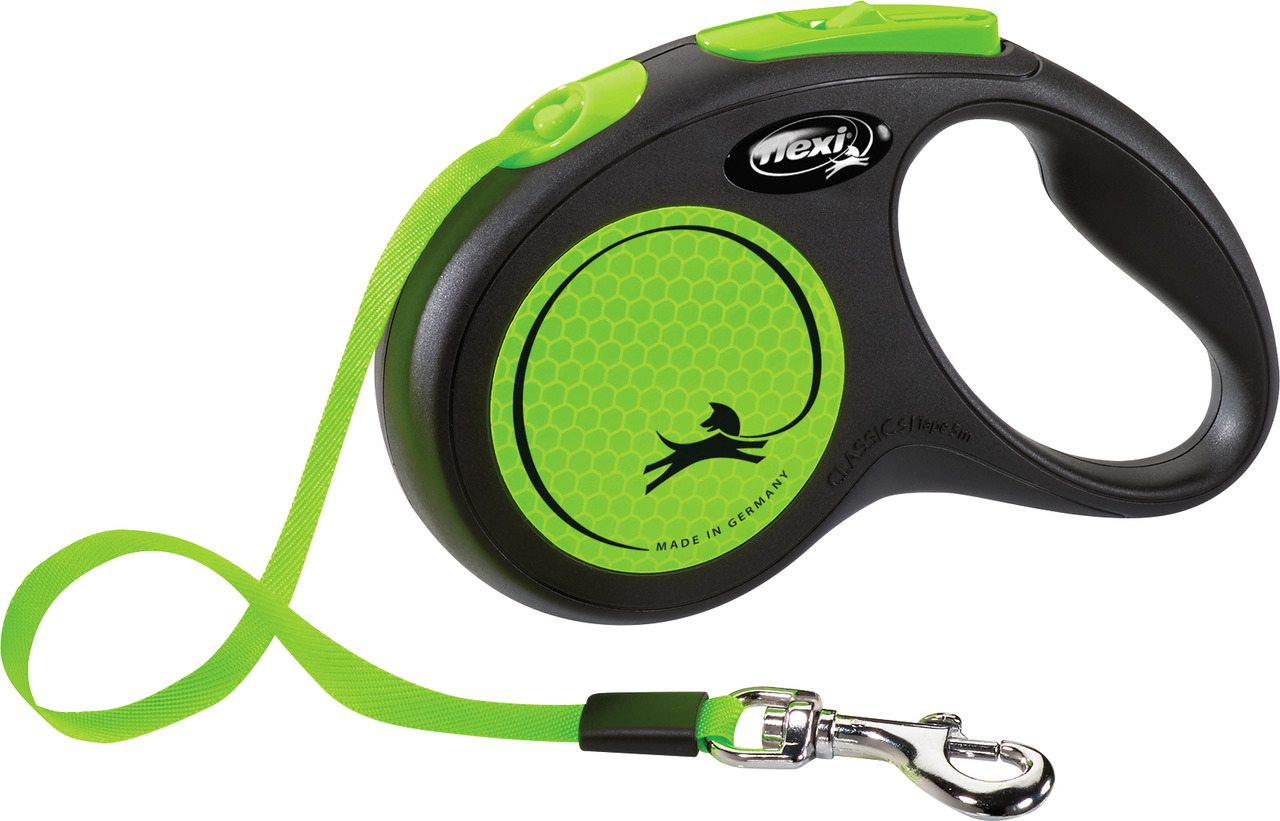 Flexi Classic S Gurtleine, Schwarz-Neongrün, für Hunde bis 15 kg, 5 m, ergonom. Griff, modernes Design, robuster Karabiner.