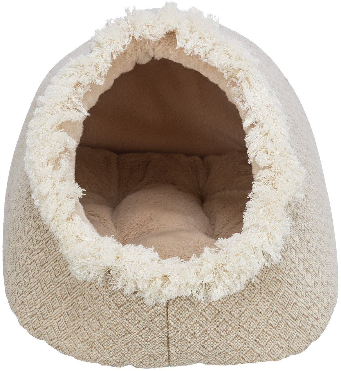 Katzenbett TRIXIE "Minou", beige, Plüsch-Innenseite, für Katzen & kl. Hunde, Rückzugsort, Maße: ca. 35 × 26 × 41 cm.