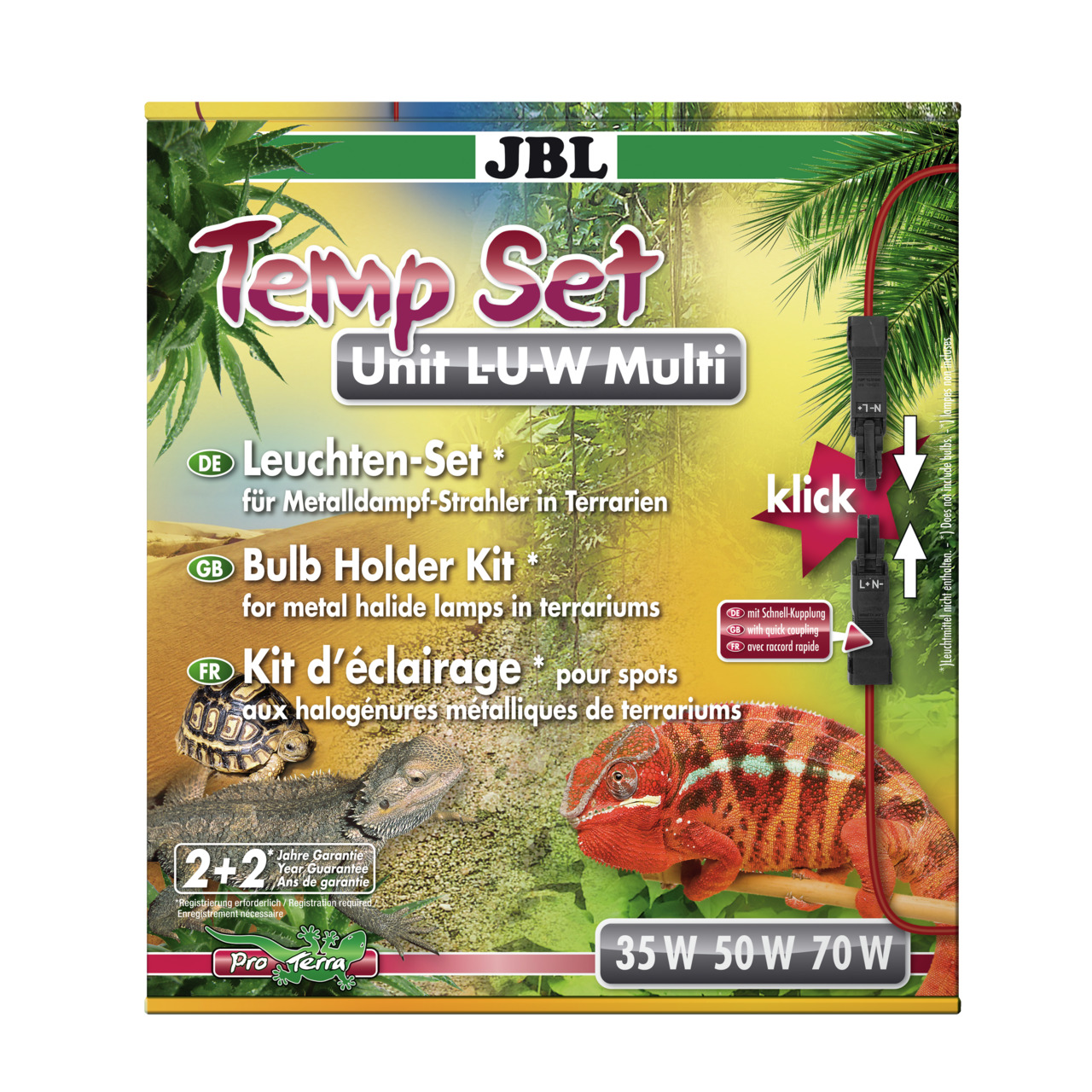 JBL Temp Set Unit LU-W Multi, Leuchten-Set für Terrarien (35-50-70 W), Zielgruppe: Terrarienbesitzer, mit Chamäleon, Schildkröte, Gecko.