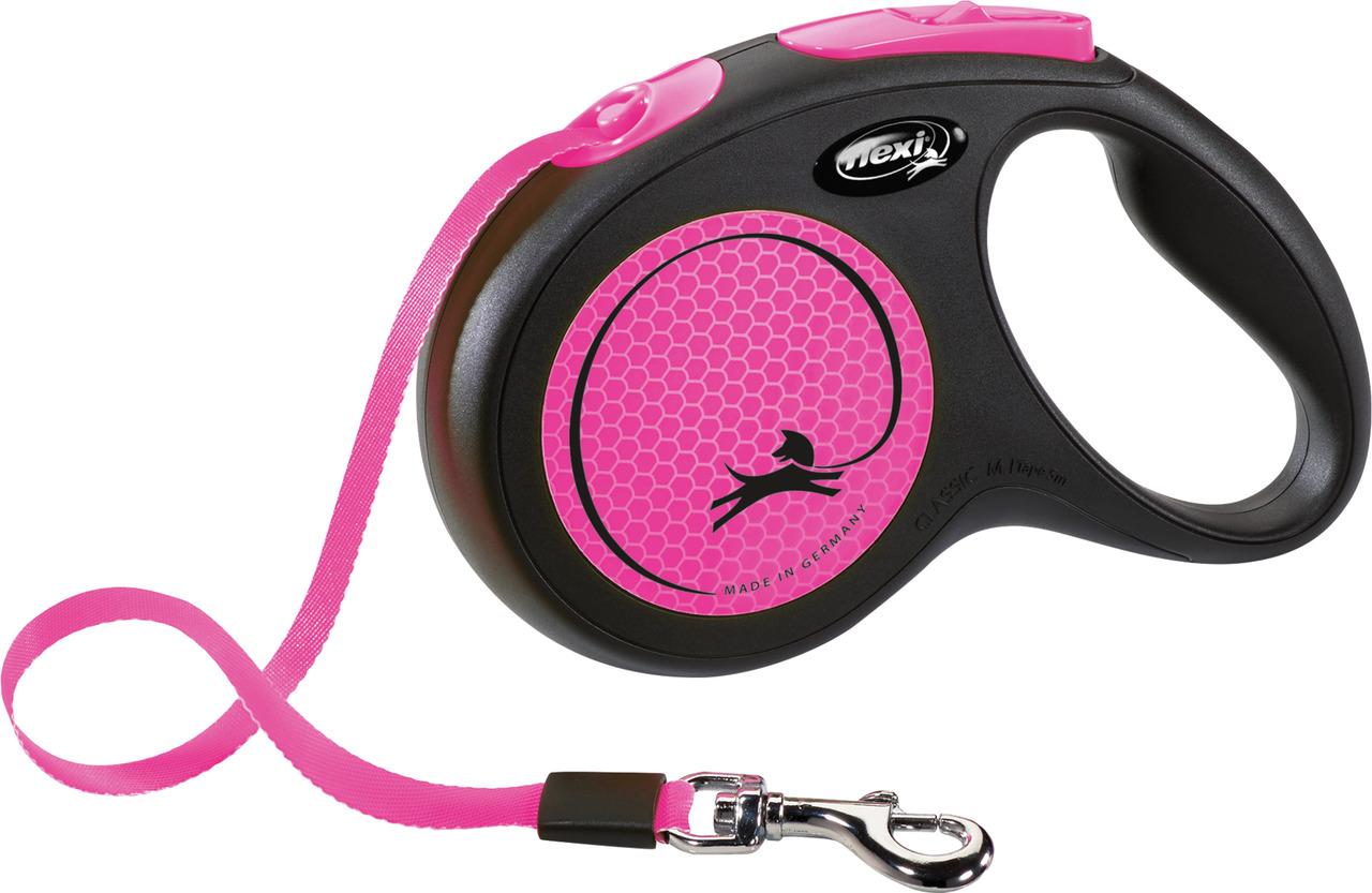 Flexi Classic M Rollleine, Schwarz-Pink, für mittelgroße Hunde, 5m, stabiler Karabiner, modern, Bewegungsfreiheit & Kontrolle.