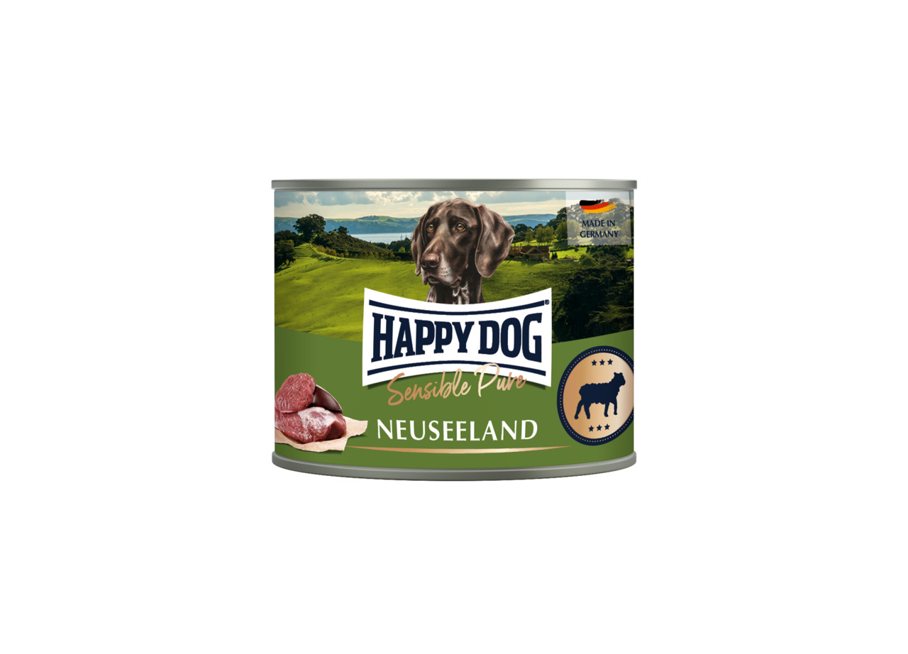Happy Dog Sensible Pure Neuseeland Nassfutter f. ernährungssensible Hunde, Geschmacksr. Neuseeland-Lamm, 400g, Made in Germany.