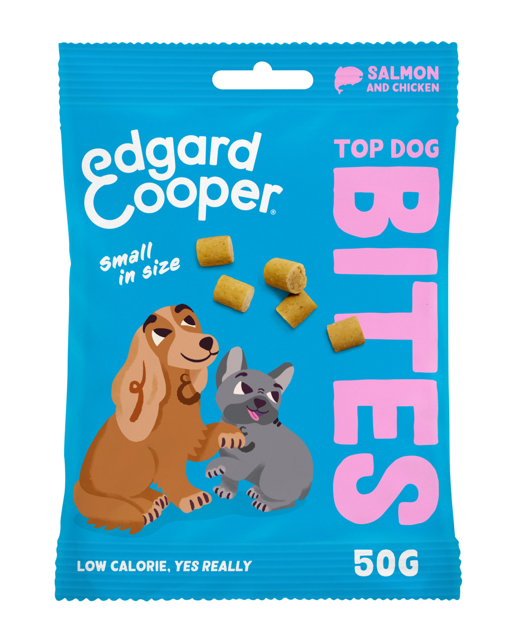 Edgard & Cooper Top Dog Bites, Hundesnacks für kleine Hunde, Lachs & Huhn, kalorienarm, 50 g.