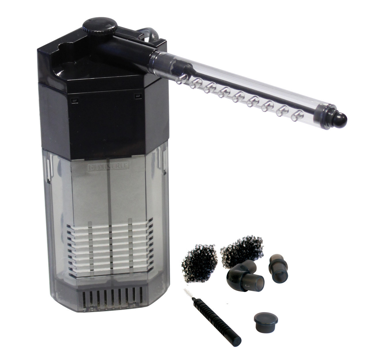 Dennerle Nano Eckfilter, Filtersystem für Nano-Aquarien (10-40 L), effektive Wasserreinigung, inkl. Ausströmerrohr & Zubehör.