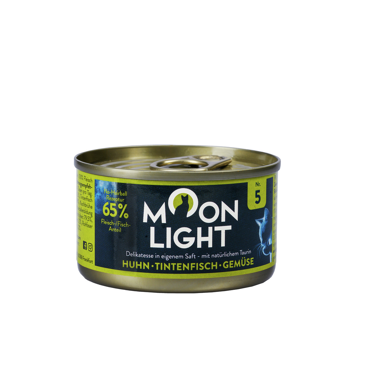 Moonlight Dinner Nr. 5 Katzenfutter, Huhn-Tintenfisch-Gemüse, 65 % Fleisch-Fisch, Delikatesse in eigenem Saft, mit natürl. Taurin.