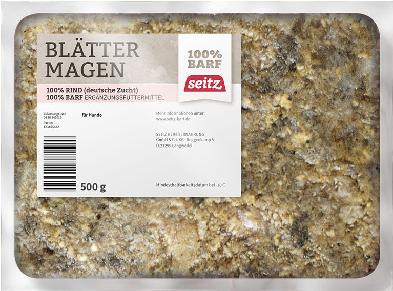Seitz Blättermagen, Ergänzungsfuttermittel für Hunde, 100 % Rind, 500 g, tiefgekühlt, aus deutscher Zucht, 100 % BARF.