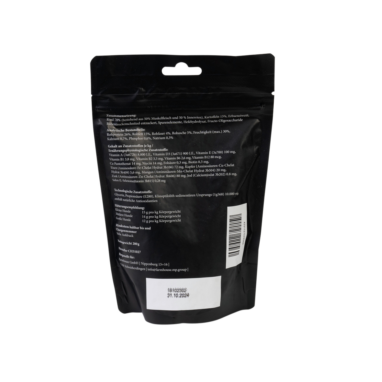 Lottis Häppchen Hundefutter, Rind, 200 g, hochwertig, speziell für Hunde, mit detaillierten Inhaltsstoffen & Fütterungsempfehlungen.