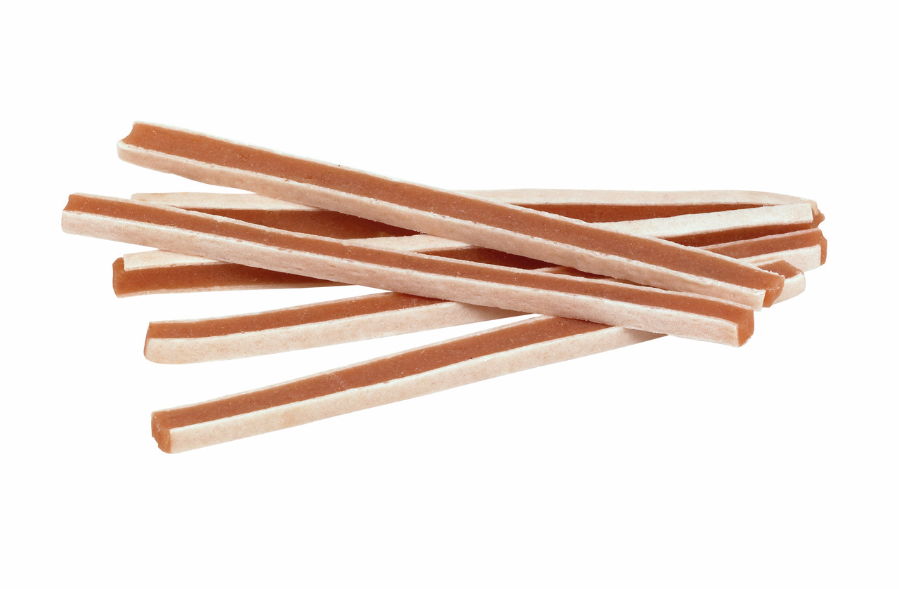 StarSnack Chicken Stripes: Hundesnack f. erwachsene Hunde, Hähnchenfleisch, zweifarbige Optik, Belohnung-Snack, Menge unbekannt.