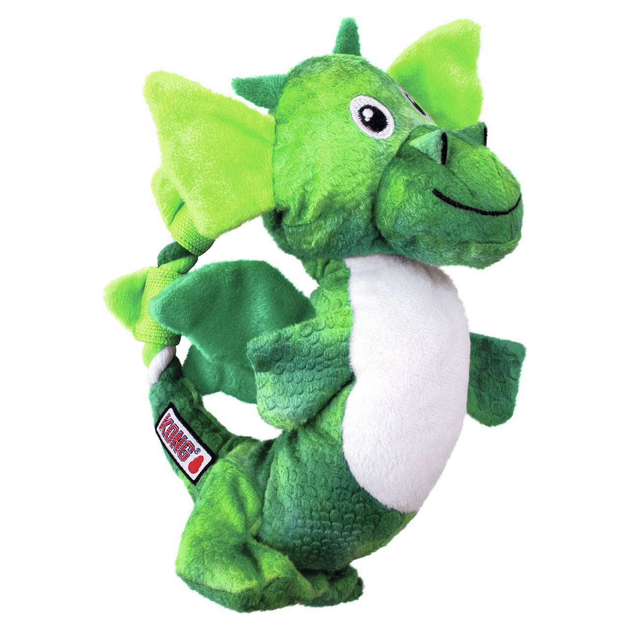 KONG Plüschspielzeug Drache, für mittelgr./große Hunde, interaktives Spielen & Kauen, grüne Flügel, robuster Seilschwanz.