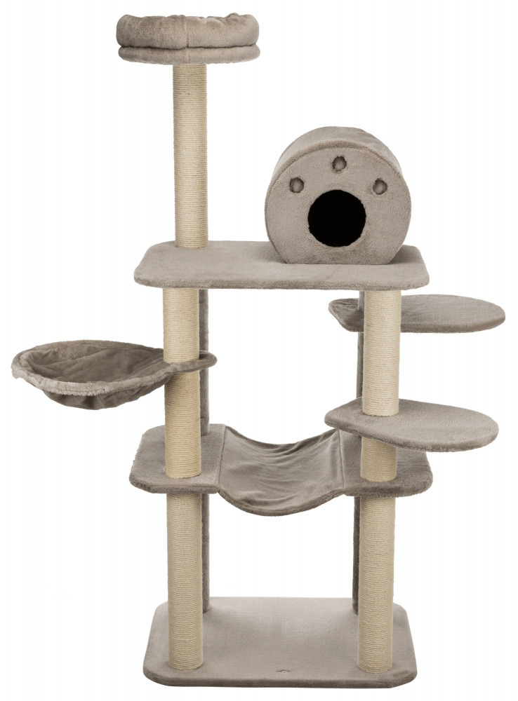 TRIXIE Kratzbaum 4011905435305 für Katzen, beige, mit Liegeflächen, Hängematte, Höhle, Sisalstämmen, ideal zum Kratzen & Ausruhen.