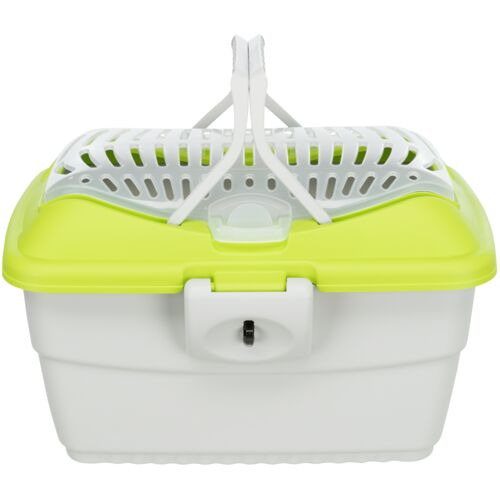 TRIXIE Transportbox Tinos, für Kleintiere (Kaninchen-Meerschweinchen), weiß-grün, mit Lüftungsschlitzen, sicherem Verschluss, stabil.