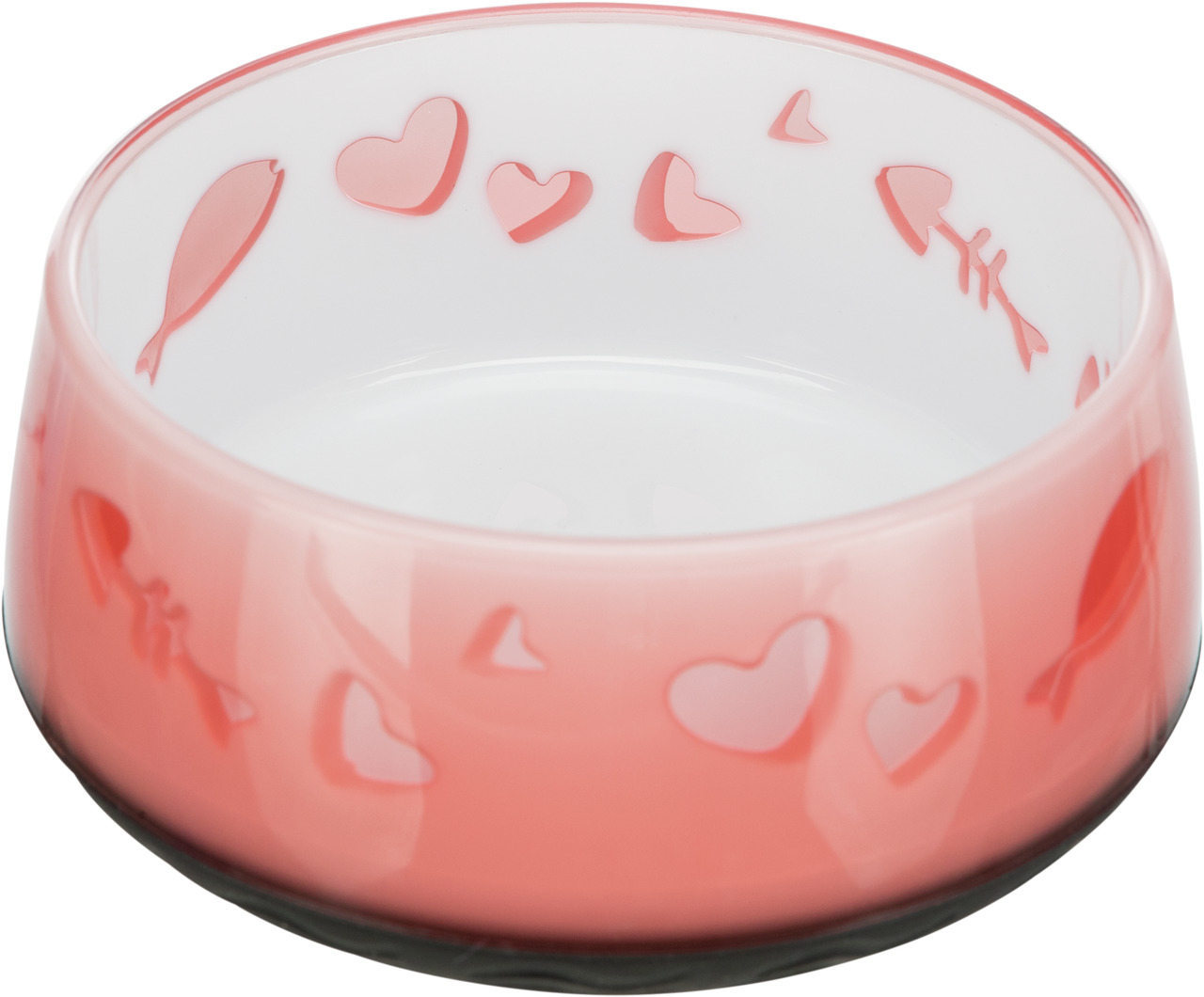 TRIXIE Keramiknapf für Katzen, rosa mit Herz-/Fischmotiven, 0,3 L, ideal für Futter/Wasser, dekorativ für Katzenliebhaber.