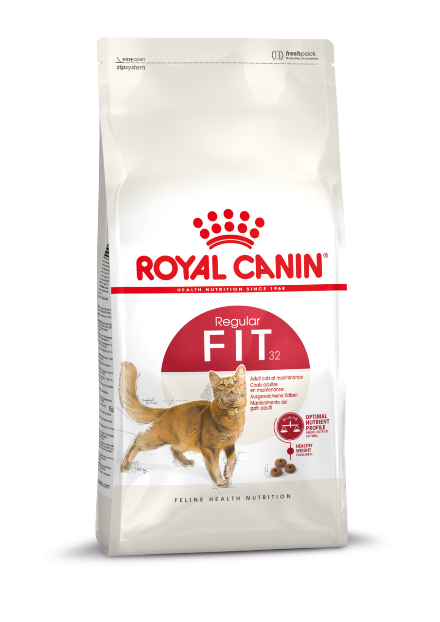 ROYAL CANIN Regular Fit 32, 2 kg, für erwachsene Katzen, unterstützt Gewichtskontrolle & Nährstoffbalance, rote Katze.