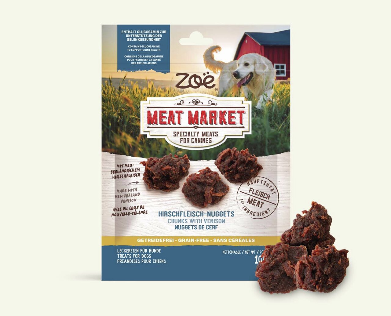 Zoë Meat Market Hundesnack Hirschfleisch-Nuggets, getreidefrei, 100 g