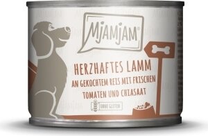 Mjamjam Herzhaftes Lamm, 400 g, für Hunde, mit Lamm, Reis, Tomaten & Chiasaat, glutenfrei.