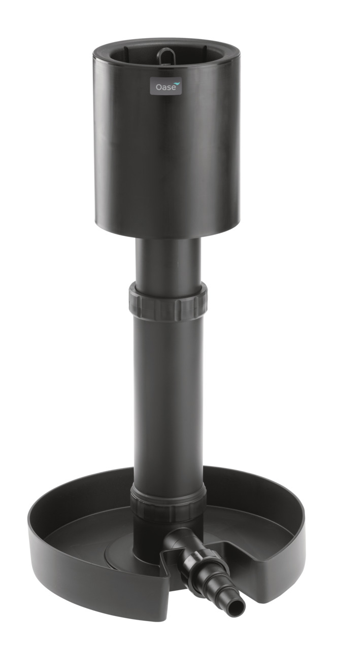 Oase AquaSkim 20, Teichoberflächenabsauger, für Teiche bis 20 m², entfernt Schmutz effektiv, schwarz, zylindrisch, breiter Auffangbereich.