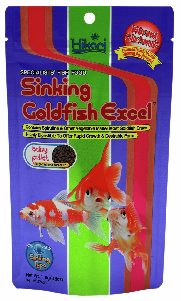 Hikari Sinking Goldfish Excel, für Goldfische >3 cm, mit Spirulina, fördert Wachstum & Farbe, 110 g.