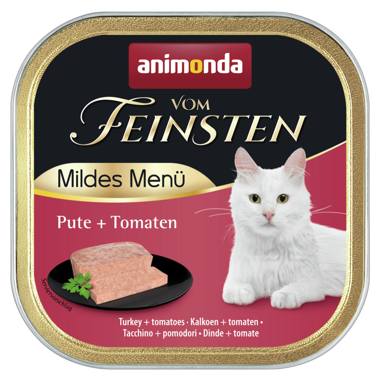 Animonda Vom Feinsten Katzenfutter "Mildes Menü" mit Pute & Tomaten, für ausgewachsene Katzen, 100g.