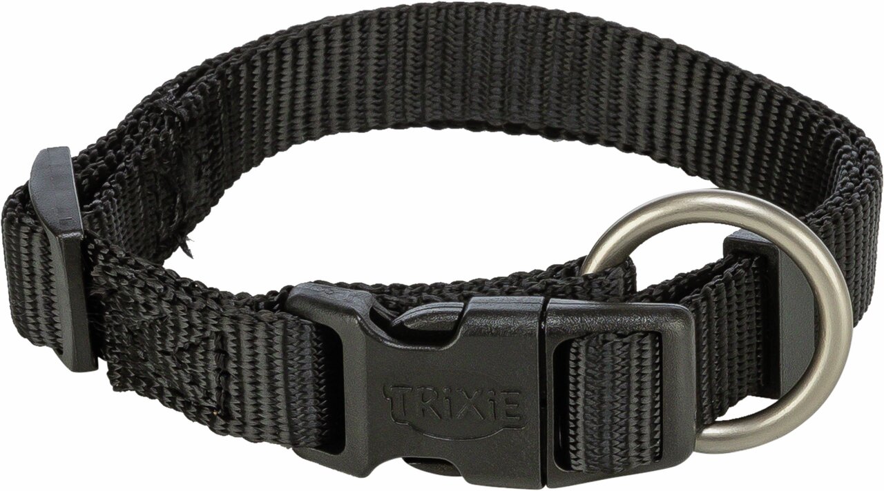 TRIXIE Hundehalsband, Nylon, schwarz, verstellbar, robuste Schnalle und Metallring, geeignet für Hunde, langlebig und stabil.