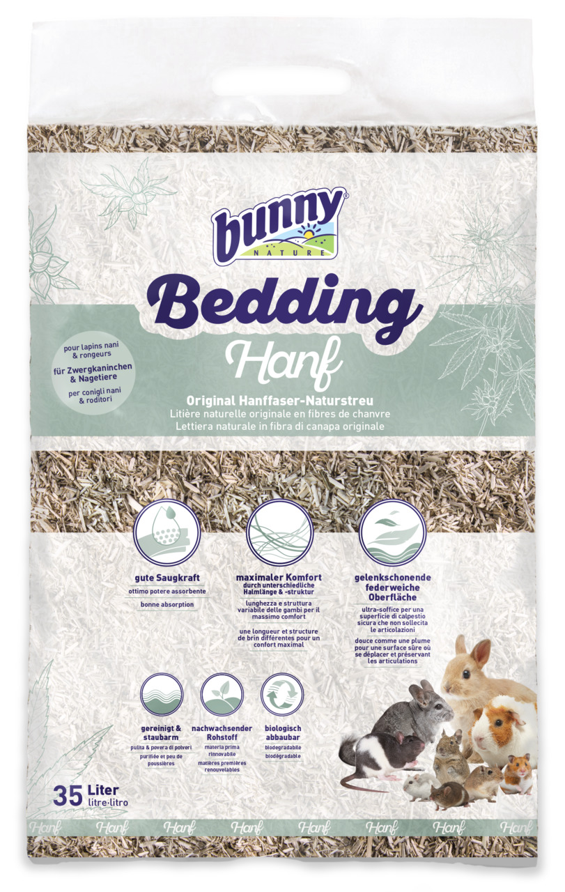 Bunny Nature Bunny Bedding Hanf: Hanffaser-Naturstreu für Zwergkaninchen-Nagetiere, 35L, saugstark, komfortabel, staubfrei, biologisch.