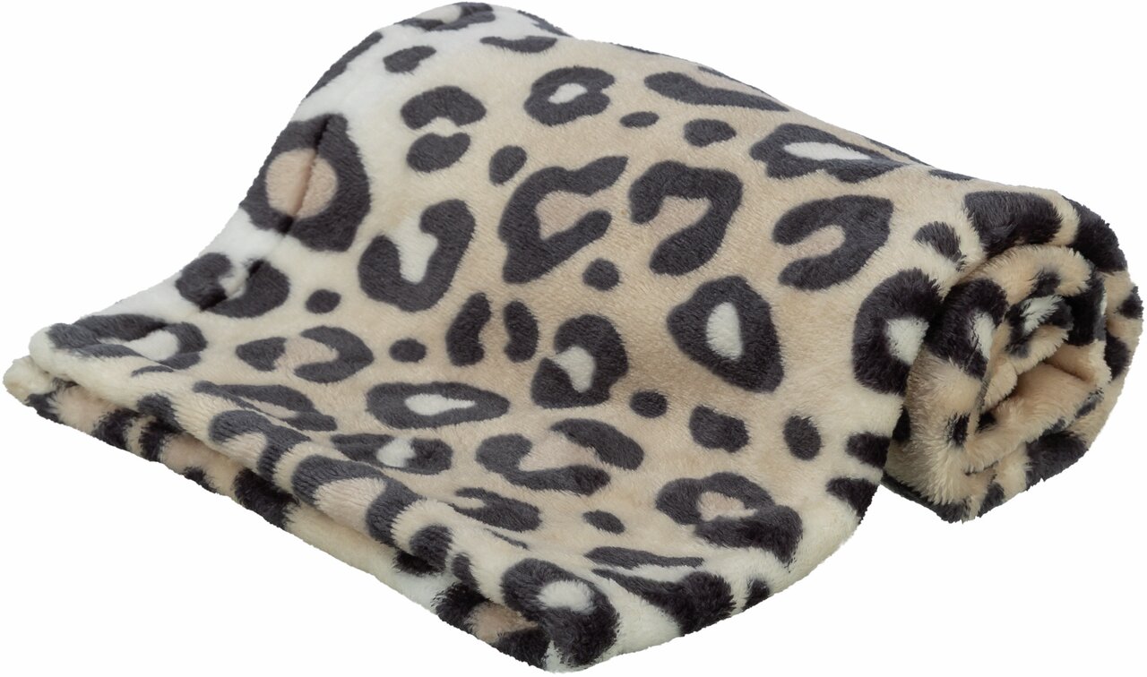 TRIXIE Kuscheldecke Leopet für Hunde und Katzen, beige mit Leopardenmuster, weich, ideal für zuhause oder unterwegs.