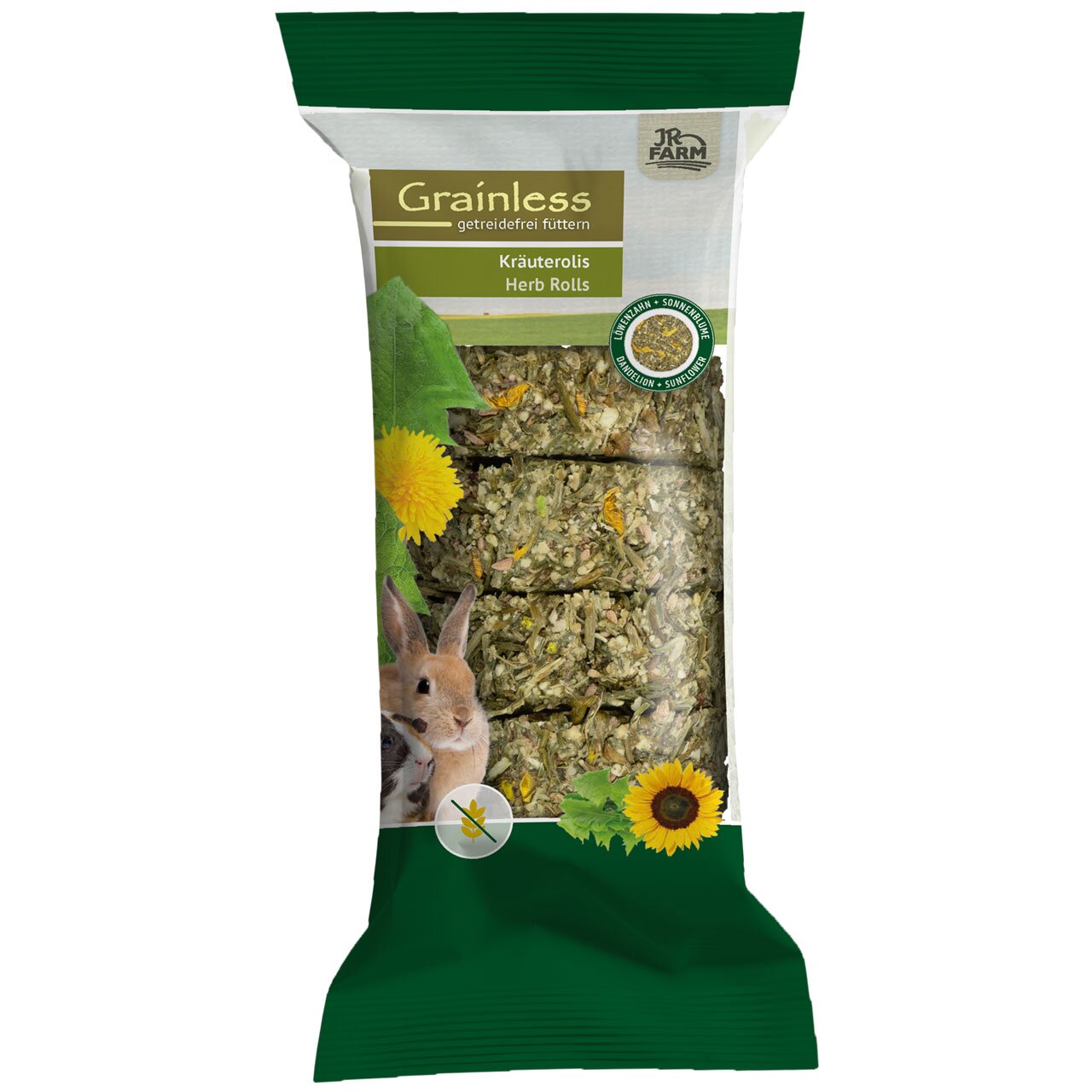 JR FARM Grainless Kräuterolis, getreidefreie Snack-Rollen für Nager, mit Sonnenblumen und Kräutern, 125 g.