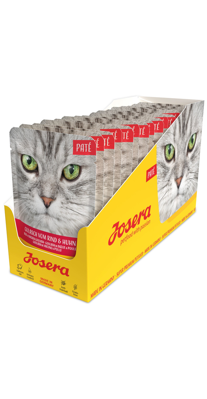 Josera Paté Katzenfutter, Katzen, Gulasch Rind & Huhn, 12 Beutel, hergestellt in Deutschland.