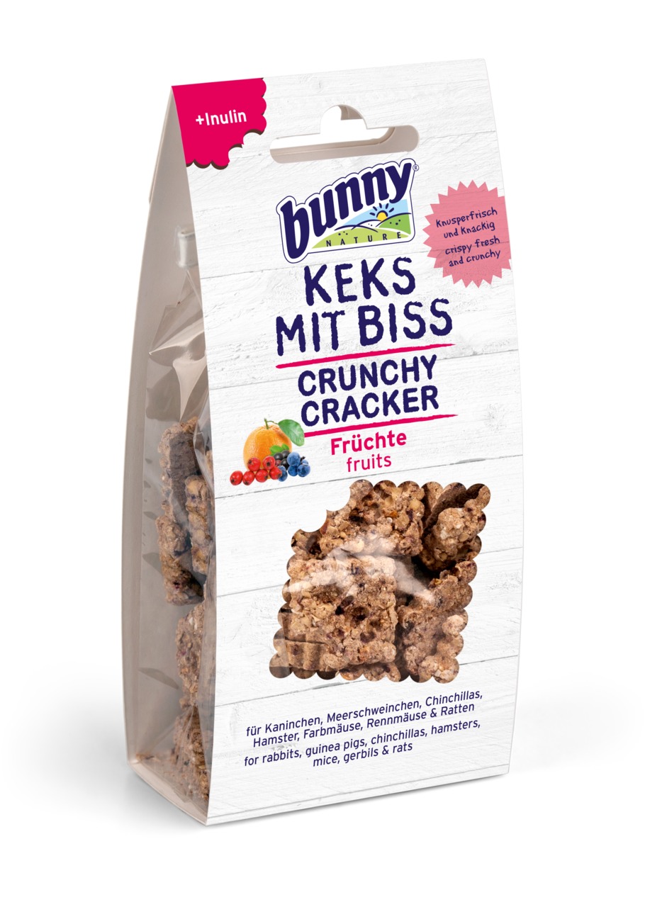 Bunny Nature Crunchy Cracker Früchte: Snack f. Kaninchen, Meerschw., Chinch., Hamster, Mäuse, Ratten. Mit Inulin.