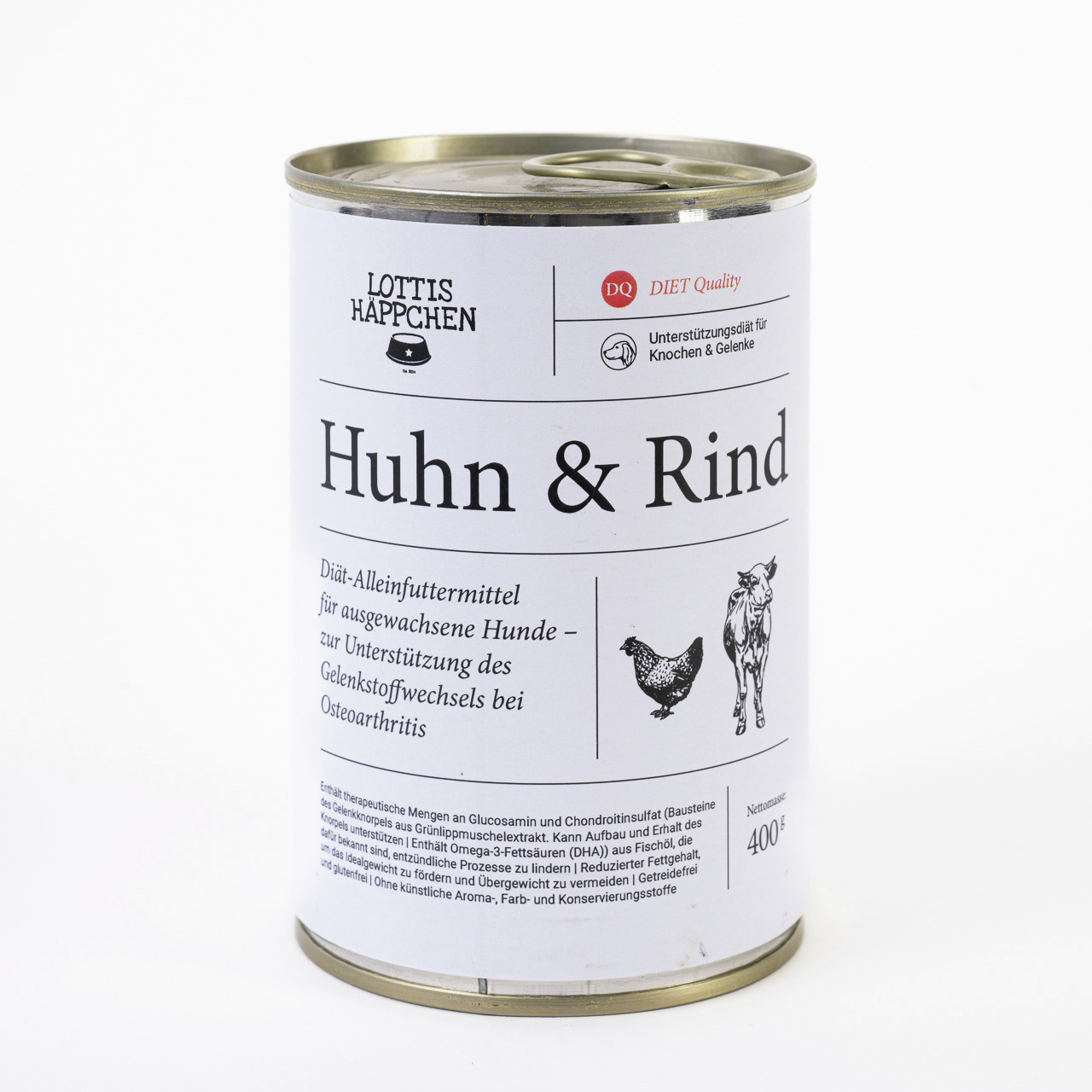 Sparpaket 6 x 400 g Lottis Häppchen Knochen & Gelenke / Huhn & Rind Hunde Nassfutter