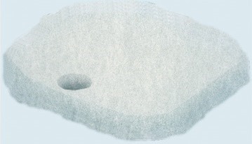 Das Bild zeigt einen weißen Filtervlies-Einsatz der Marke EHEIM, passend für Aquarienfilter. Der Filter ist quadratisch mit abgerundeten Ecken und verfügt über eine runde Öffnung. Er dient der mechanischen und biologischen Filterung von Aquarienwasser und