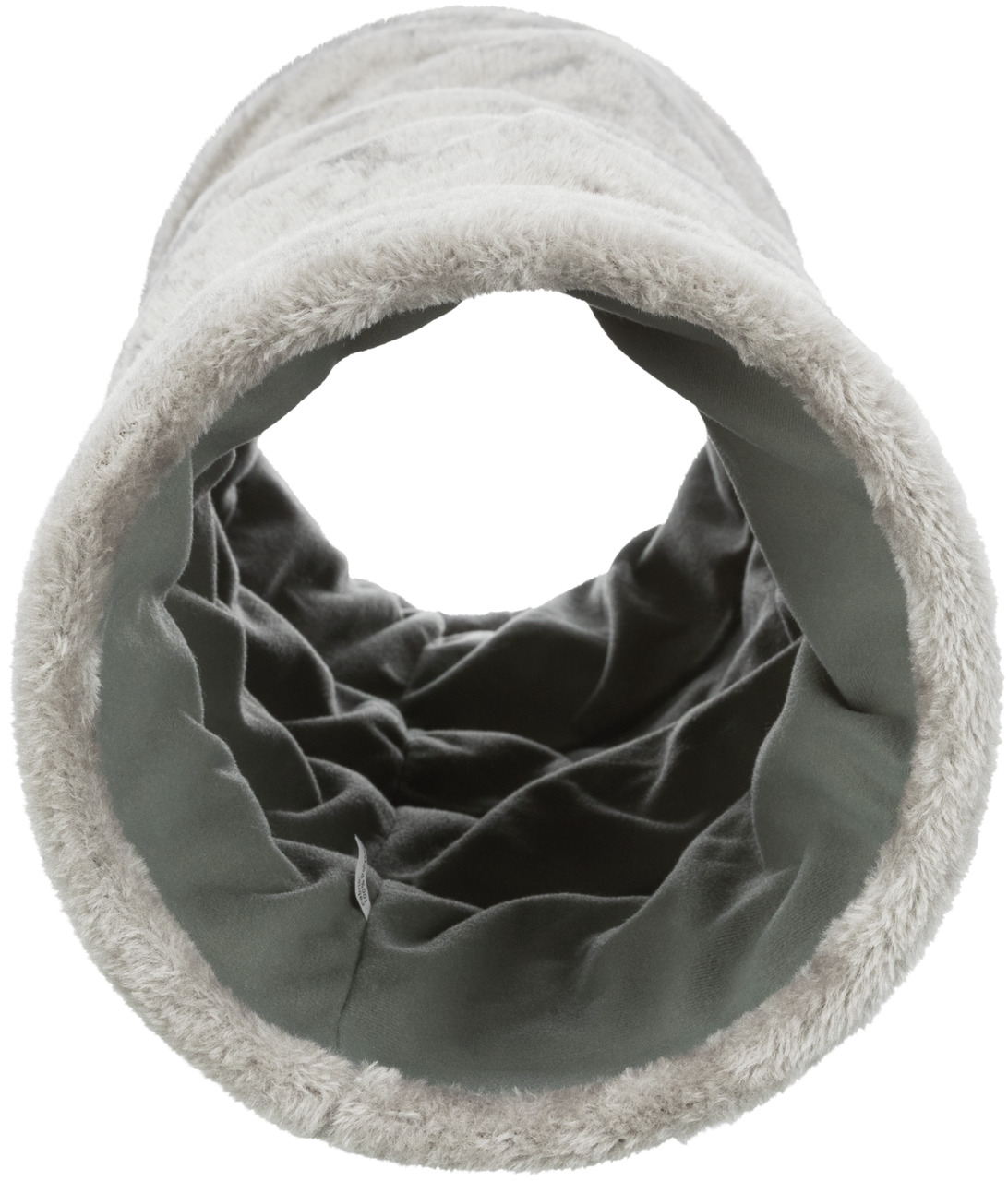 TRIXIE Katzentunnel, grau, samtig, mit flauschigem Rand, ideal zum Spielen/Verstecken, für Katzen, gemütlich.