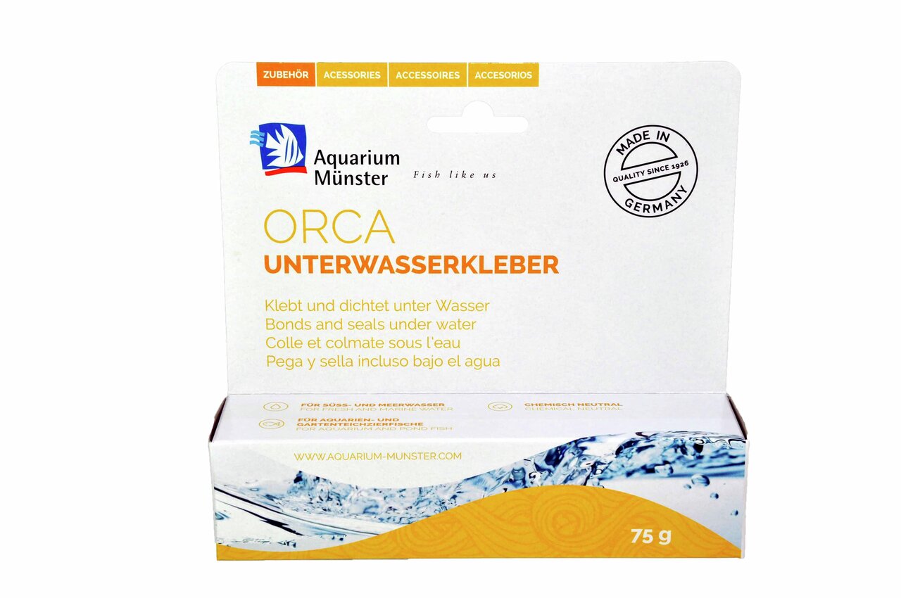 Aquarium Münster ORCA Unterwasserkleber, 75 g, für Süß-/Meerwasseraquarien, „Made in Germany“, speziell für Einsatz unter Wasser.