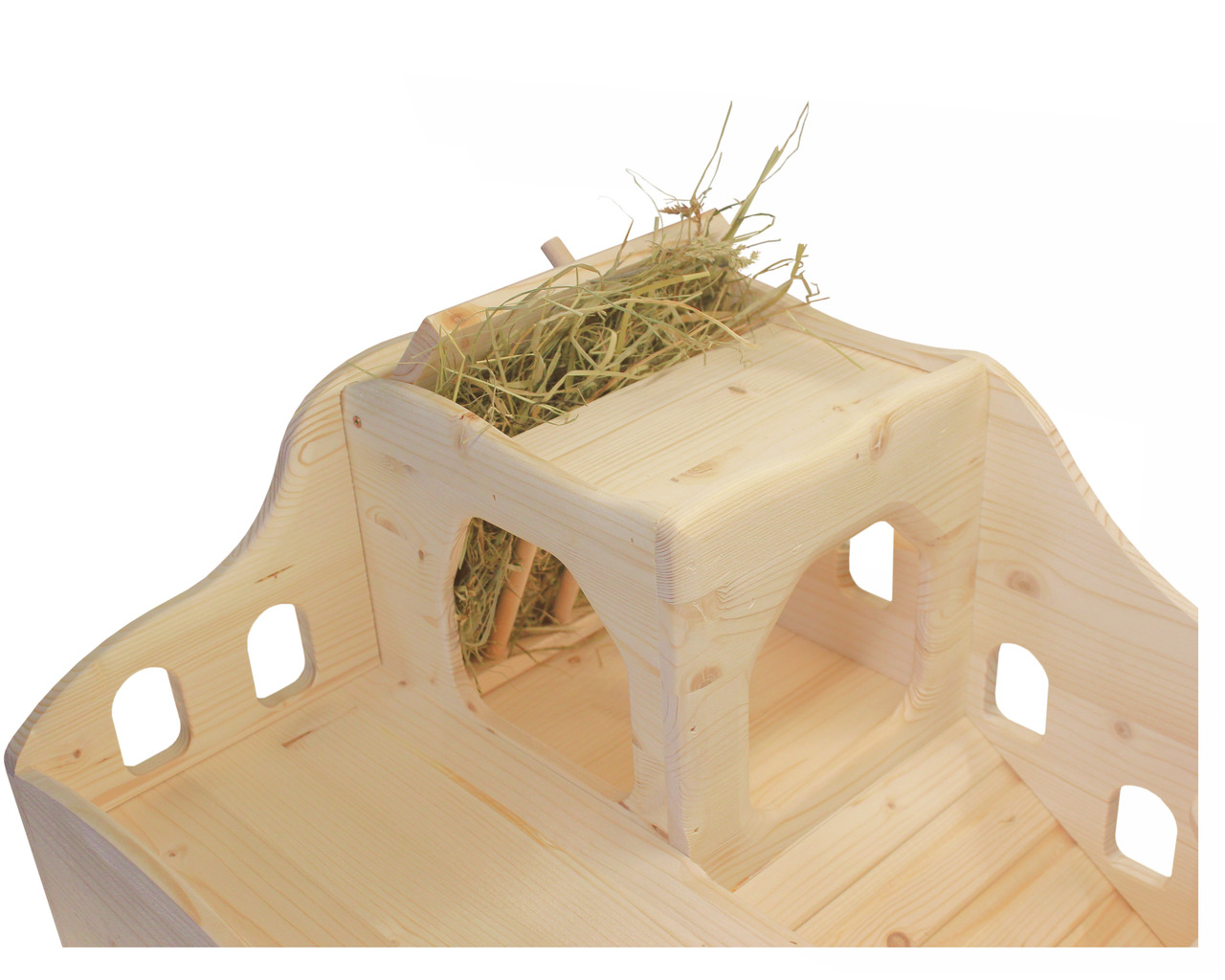 Resch Heuraufe-Haus, Holz, für Kaninchen/Meerschweinchen, mit Heuraufe u. Rückzugsort, artgerecht, sauber, Heu oben integriert.