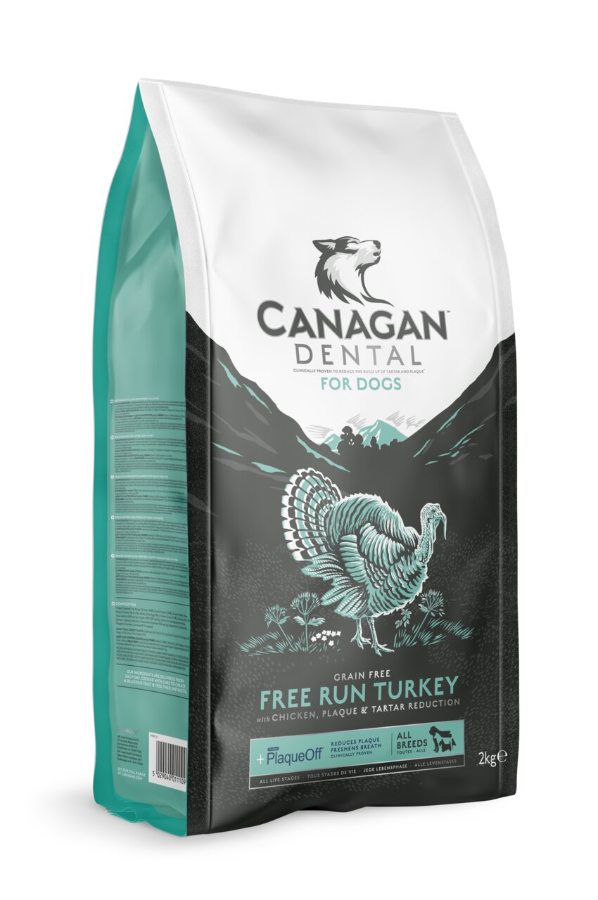 Canagan Dental for Dogs Hundefutter für alle Rassen, Geschmack Pute mit Huhn, PlaqueOff, reduziert Plaque und Zahnstein, 2 kg