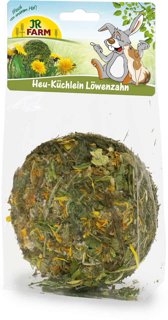 JR FARM Heu-Küchlein Löwenzahn, Snack für Kaninchen & Meerschweinchen, mit Heu & Löwenzahn, Zahnpflege, 1 Küchlein.