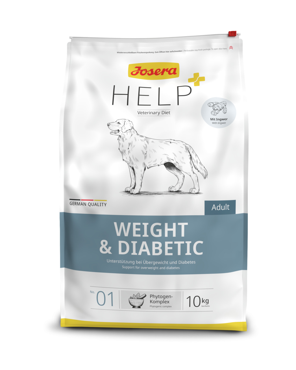 Josera Help Weight & Diabetic, 10 kg, diätetisches Hundefutter für erw. Hunde, unterstützt bei Übergewicht & Diabetes, mit Phytogen & Ingwer.