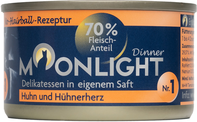 Sparpaket 48 x 80 g Moonlight Dinner Nr. 1 Huhn und Hühnerherz in eigenem Saft Katzen Nassfutter