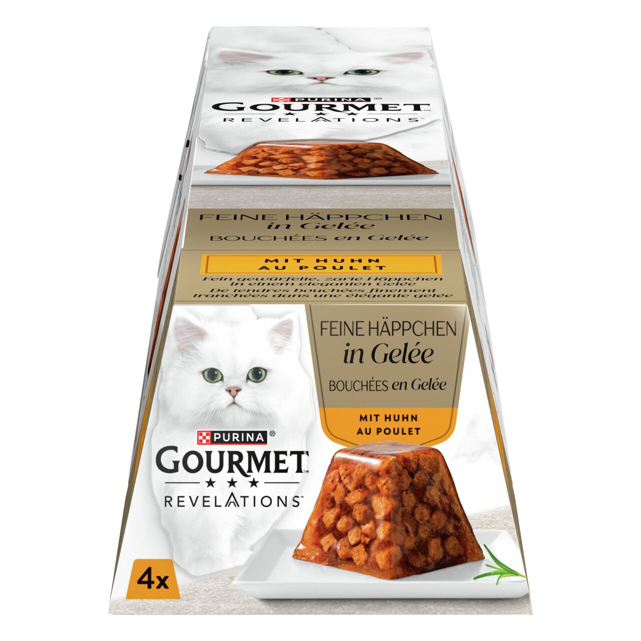 Purina Gourmet Revelations Katzennahrung für Katzen, Feine Häppchen in Gelee, mit Huhn, 4x57g, hochwertig und schmackhaft.